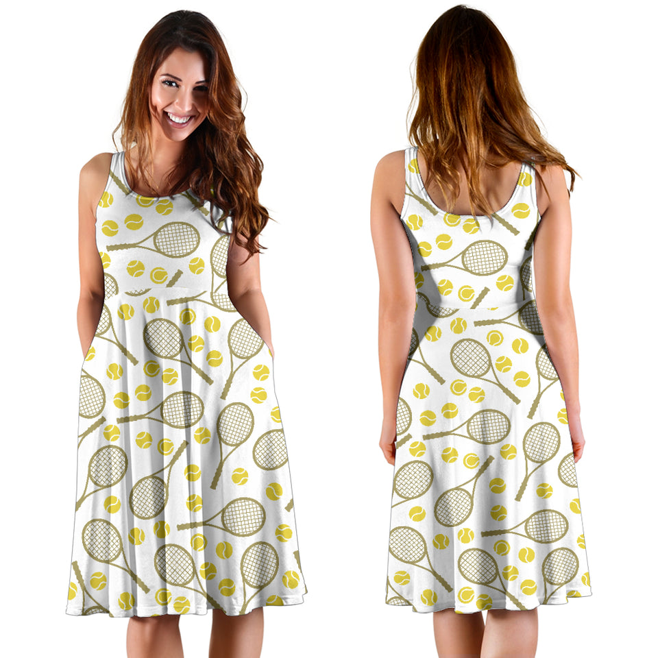 Tennis Pattern Print Design 02 Sleeveless Midi Dress