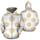 Gold Ornamental Lotue Waterlily Symbol Pattern Zip Up Hoodie