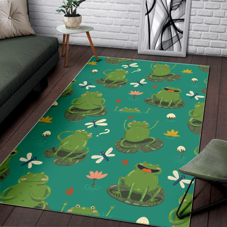 Cute Frog Dragonfly Design Pattern Area Rug