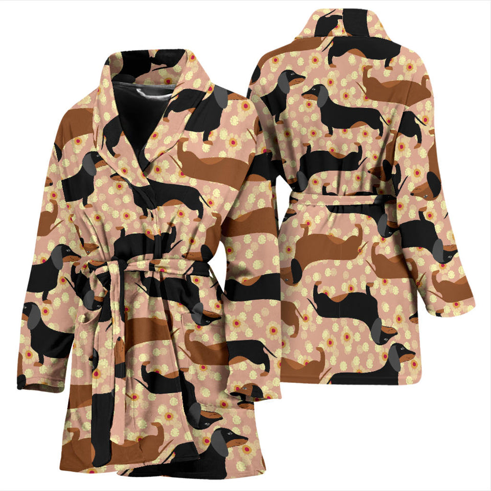 Dachshund Floral Background Women'S Bathrobe