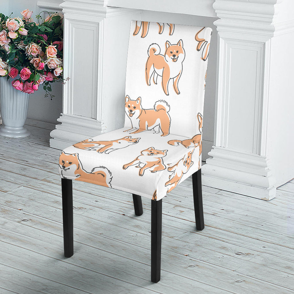 Shiba Inu Dog Pattern Dining Chair Slipcover
