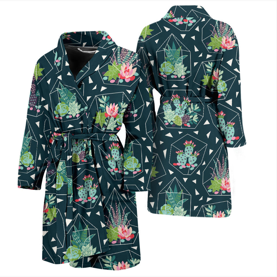 Cactus Glass Terrarium Pattern Men'S Bathrobe
