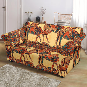 Camel Polynesian Tribal Design Pattern Loveseat Couch Slipcover