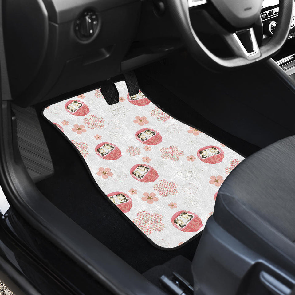 Daruma Japanese Wooden Doll Cherry Blossom Flower Pattern Front Car Mats