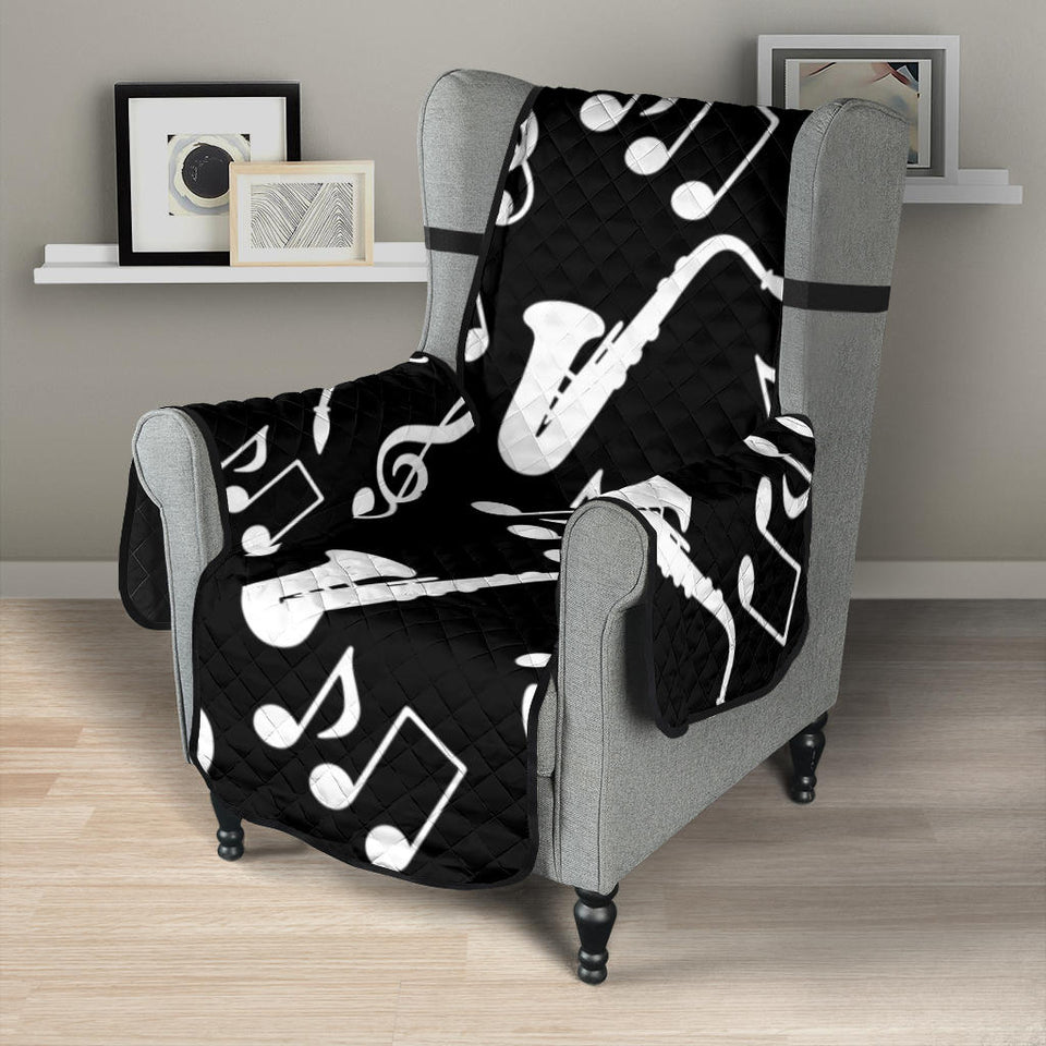 Saxophone music notes treble clef black white theme Chair Cover Protector