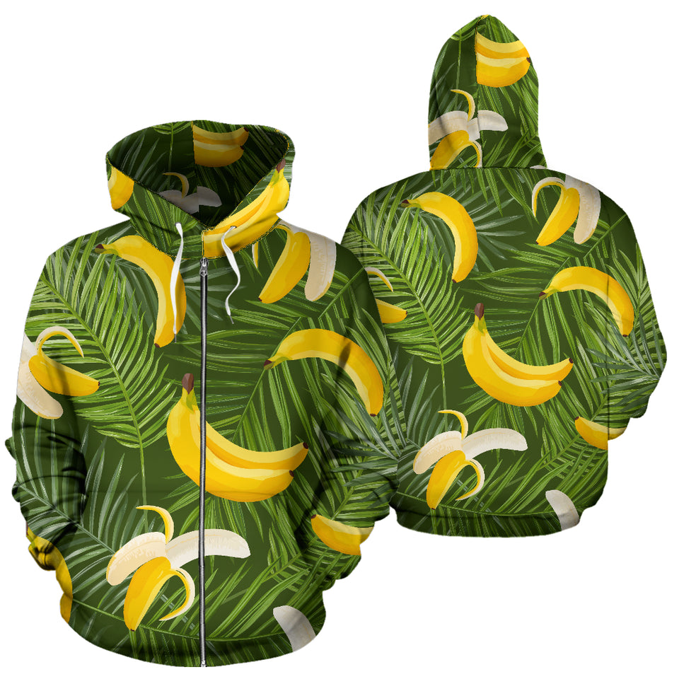 Banana Palm Leaves Pattern Zip Up Hoodie
