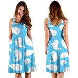 Cute White Sea Lion Seals Pattern Sleeveless Midi Dress