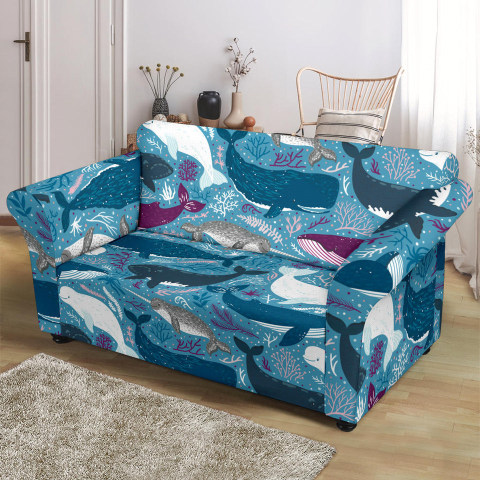 Whale Design Pattern Loveseat Couch Slipcover