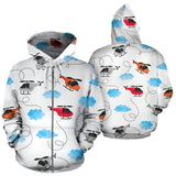 Watercolor Helicopter Cloud Pattern Zip Up Hoodie