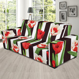Red And White Tulips Pattern Sofa Slipcover