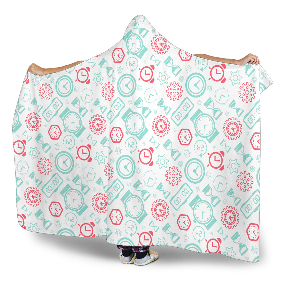 Clock Time Pattern Blackground Hooded Blanket