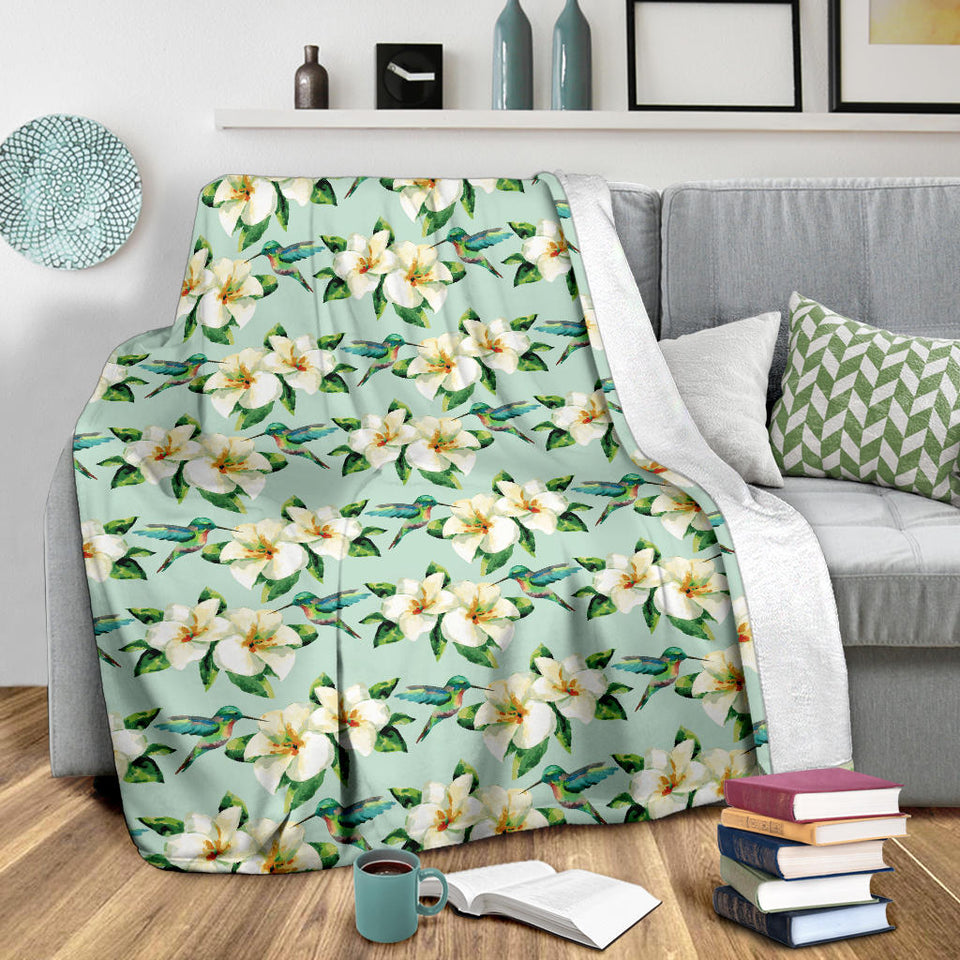 Hummingbird Pattern Print Design 01 Premium Blanket