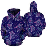 Cute Owls Pattern Boho Style Ornament Men Women Pullover Hoodie