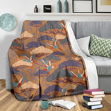Bonsai Bamboo Stork Japanese Pattern Brown Theme Premium Blanket