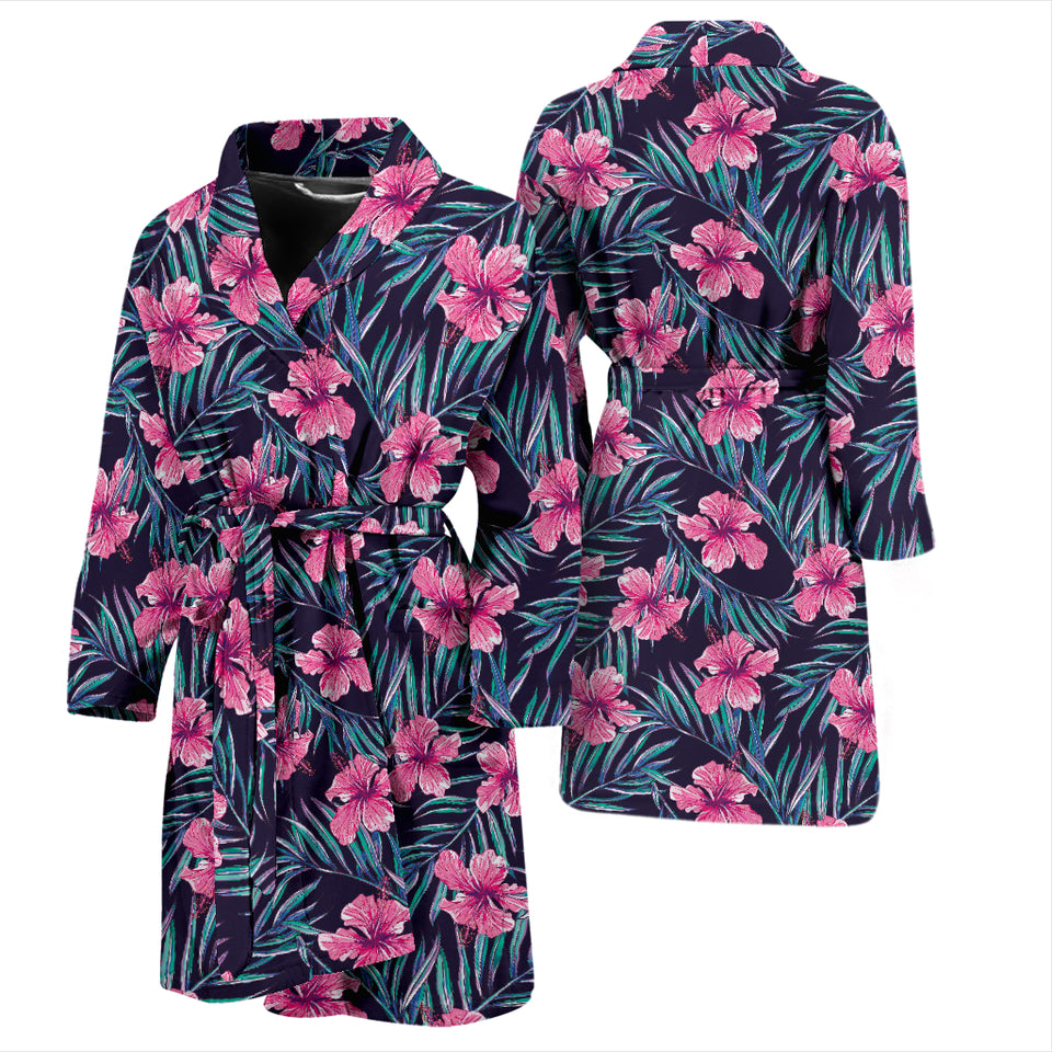 Hibiscus Pattern Print Design 05 Men's Bathrobe