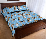 Beagle dog blue background pattern Quilt Bed Set