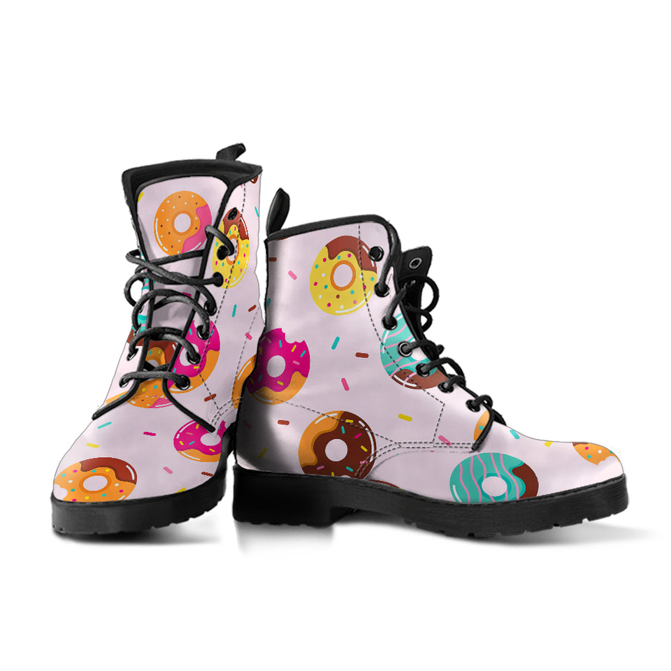 Donut Pattern Glaze Pink Background Leather Boots