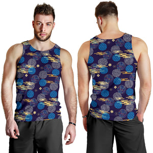 Blue japanese pattern cloud wave flower Men Tank Top