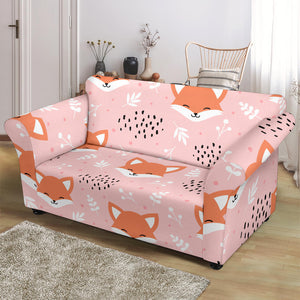 Cute Fox Pattern Pink Background Loveseat Couch Slipcover