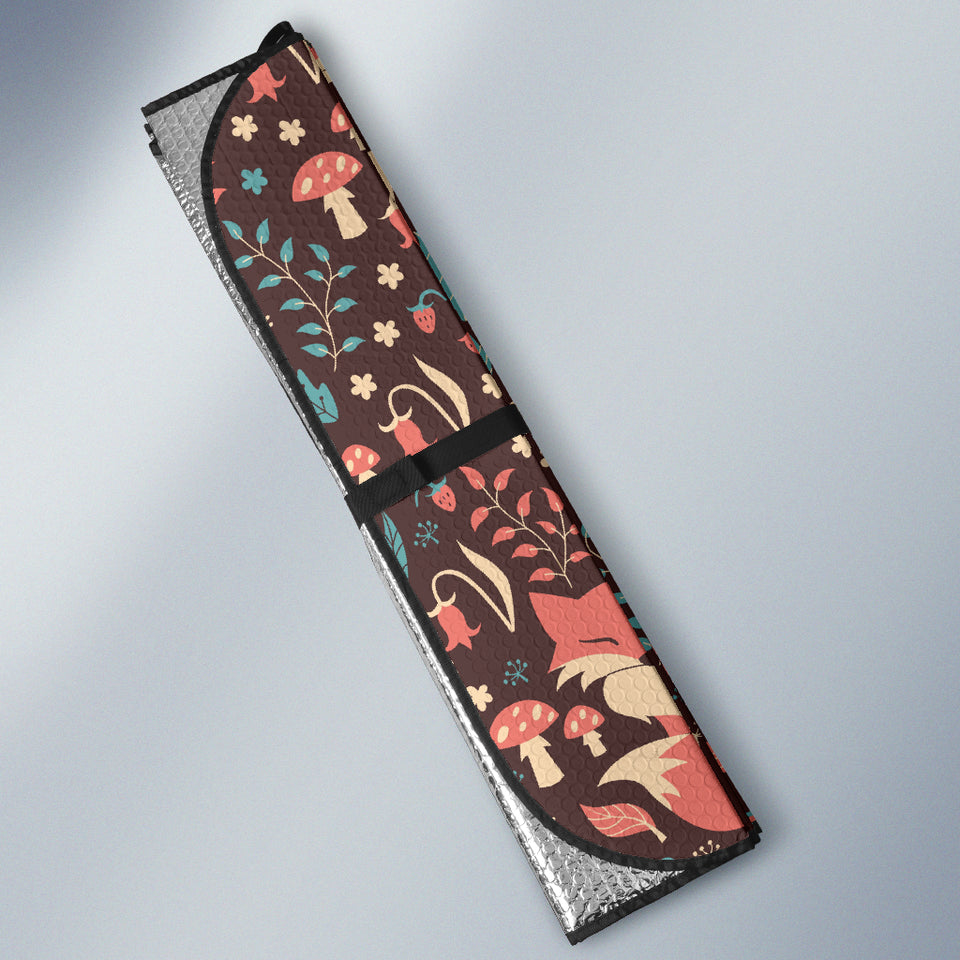 Fox Leaves Mushroom Pattern Car Sun Shade