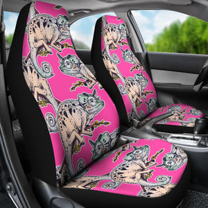 Chameleon Lizard Pattern Pink Background Universal Fit Car Seat Covers