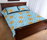 Brown cute pomeranian blue blackground Quilt Bed Set