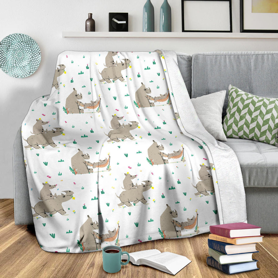 Cute Rhino Pattern Background Premium Blanket