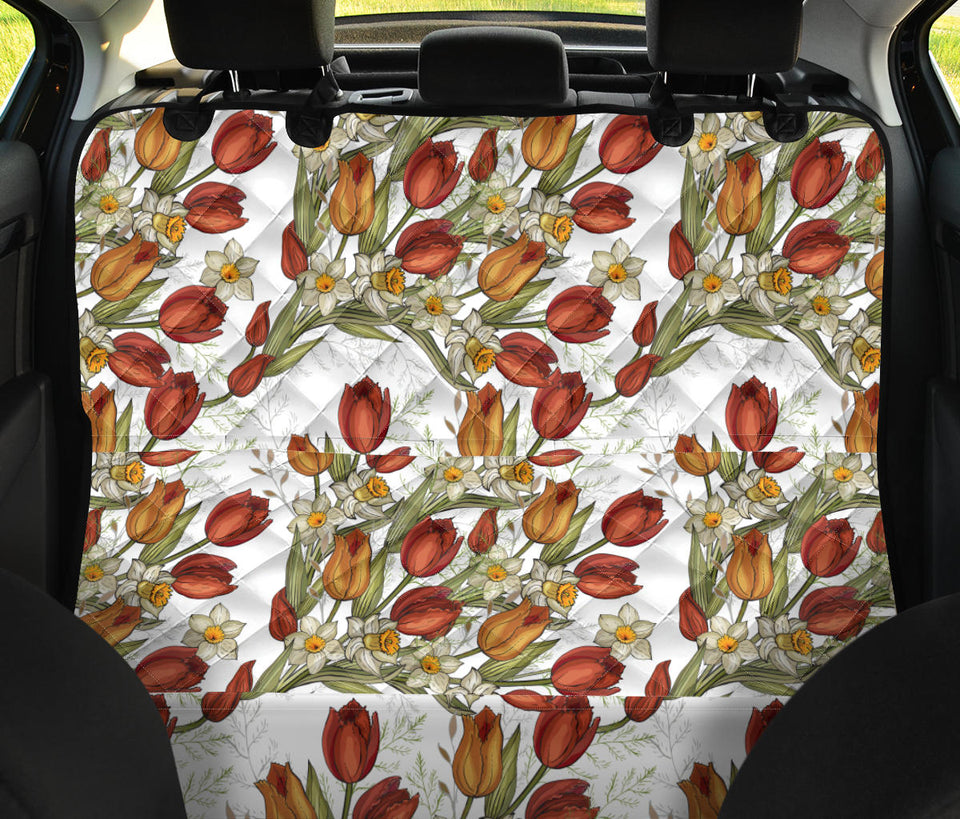 Red Tulips And Daffodils Pattern Dog Car Seat Covers