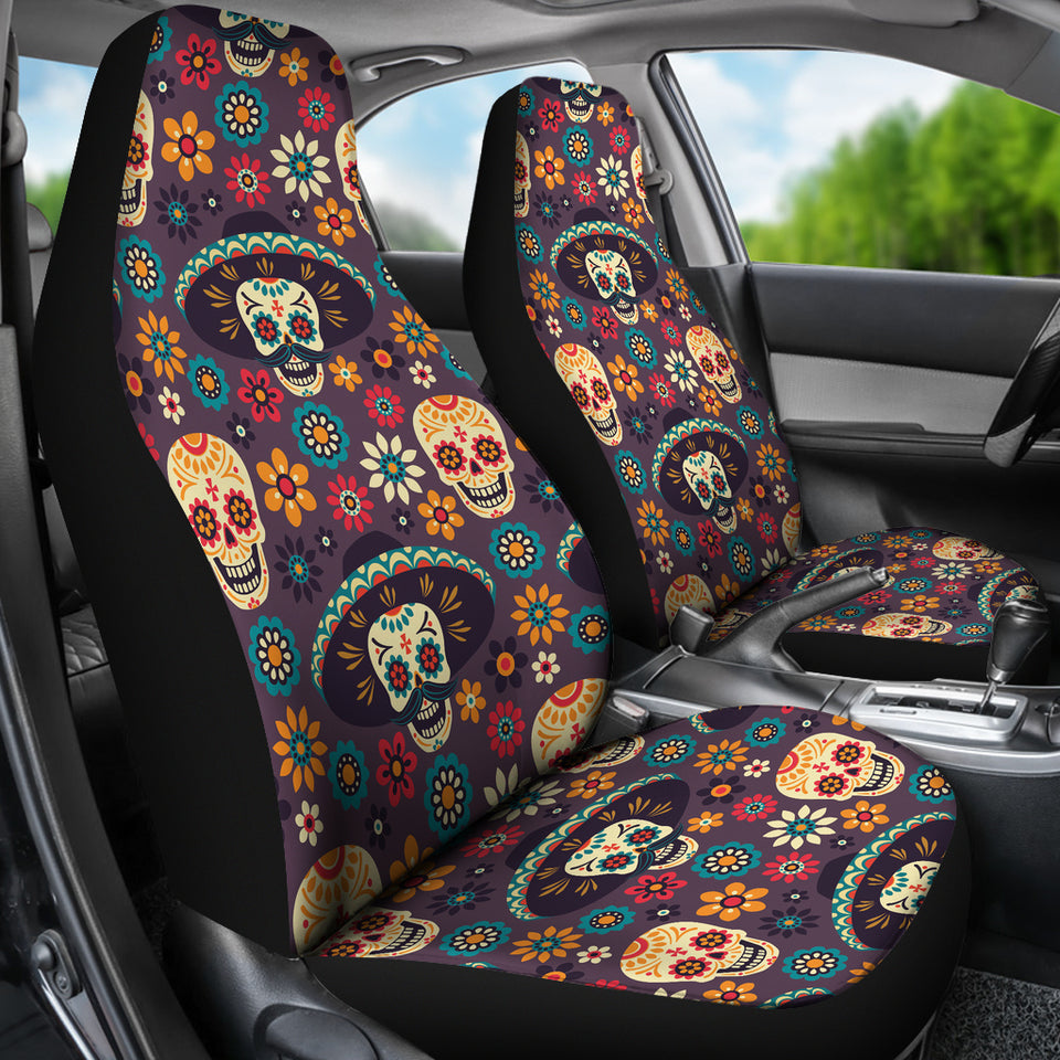 Sugar Skulls Flower Maxican Pattern  Universal Fit Car Seat Covers