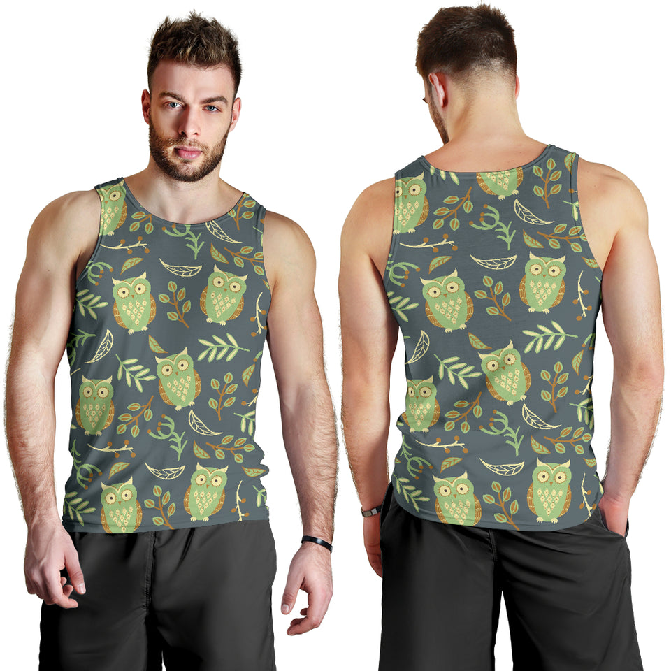 Cute owls leaves pattern Men Tank Top