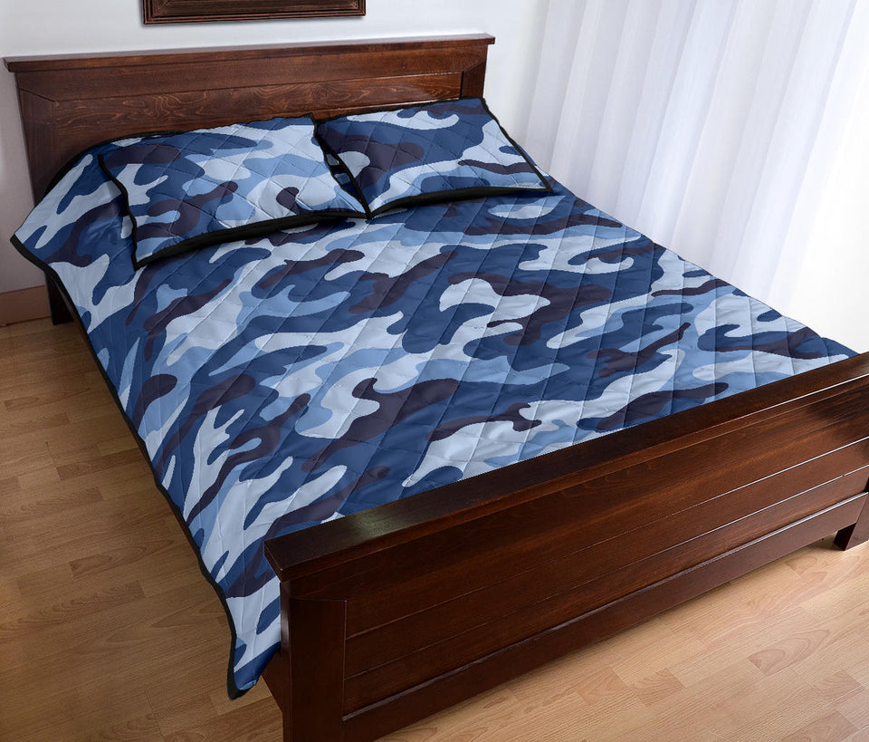 Blue camo camouflage pattern Quilt Bed Set