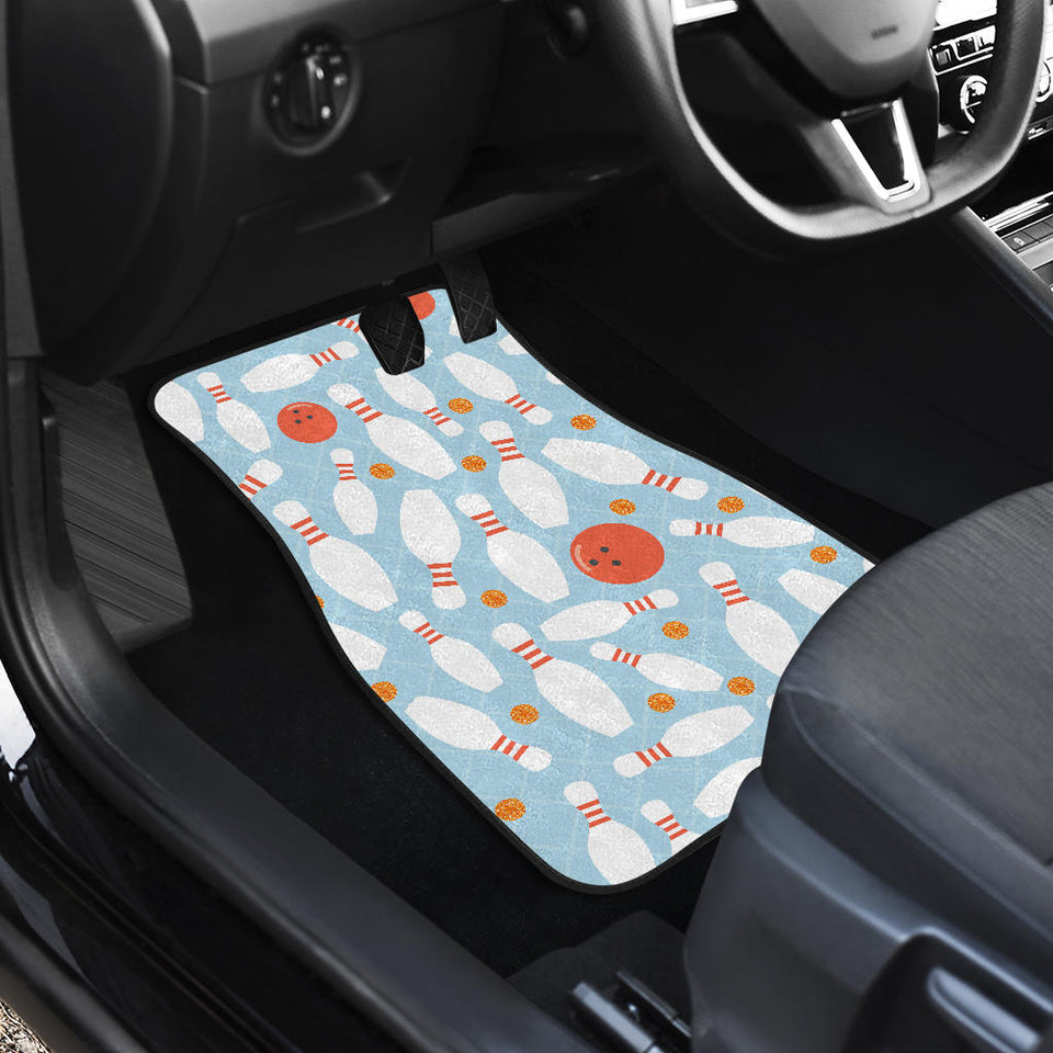 Bowling Ball Bowling Pins Blue Blackground Front And Back Car Mats