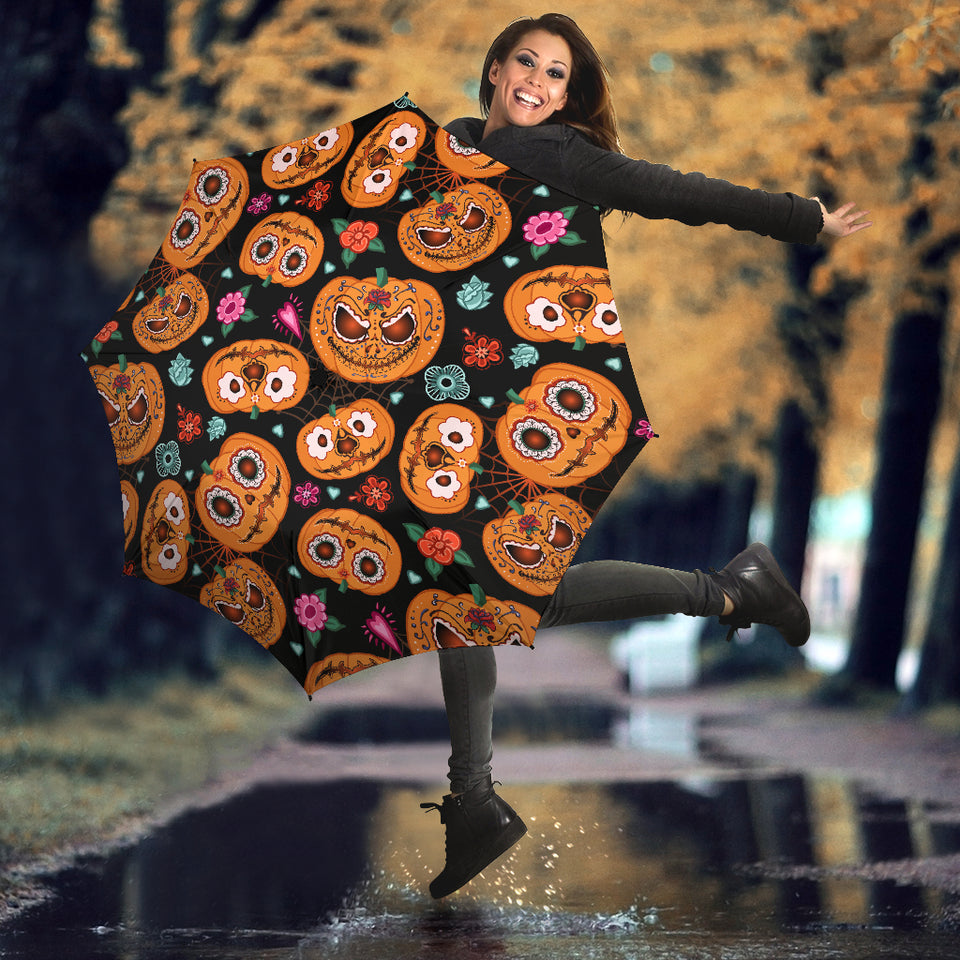 Pumpkin Flowers Spiderweb Halloween Theme Umbrella