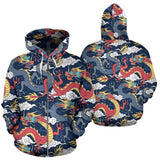 Blue Red Dragon Cloud Pattern Zip Up Hoodie