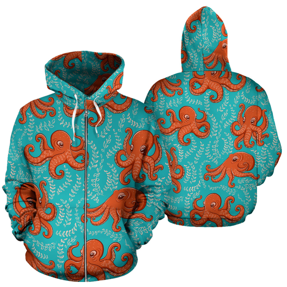 Octopus Turquoise Background Zip Up Hoodie