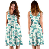 Green Ginkgo Leaves Pattern Sleeveless Midi Dress