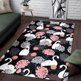 White Swan Blooming Flower Pattern Area Rug