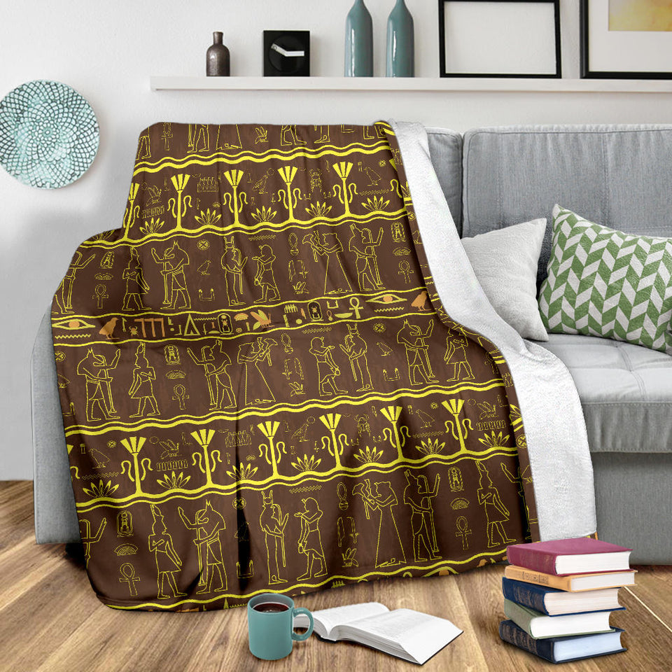 Egypt Hieroglyphics Pattern Print Design 03 Premium Blanket