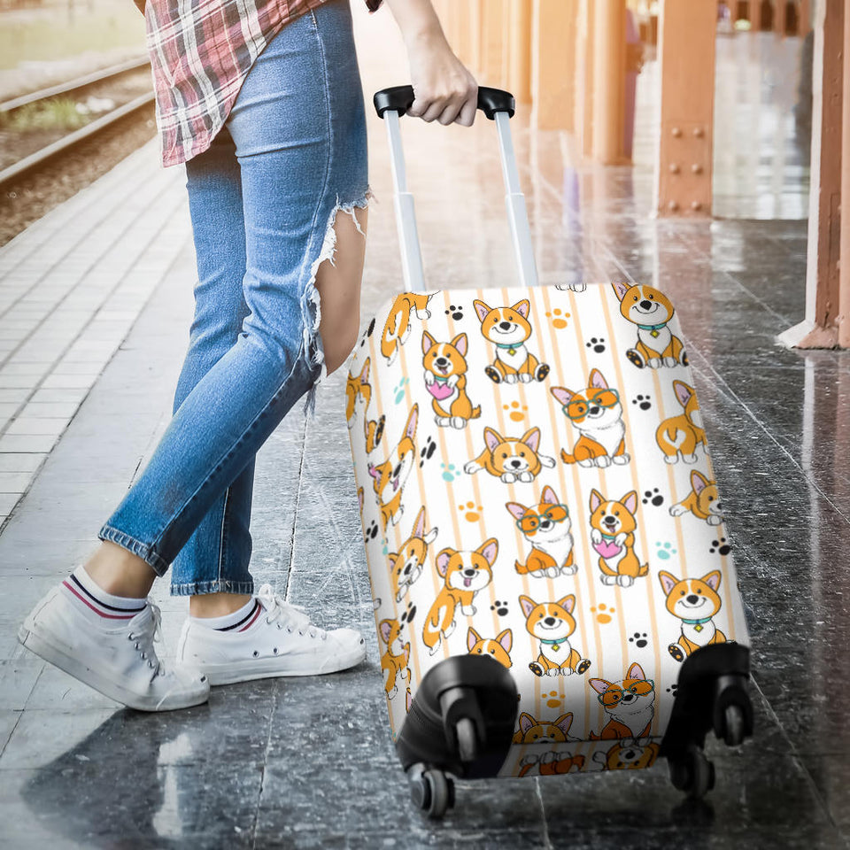 Cute Dog Corgi Striped Background Pattern Luggage Covers