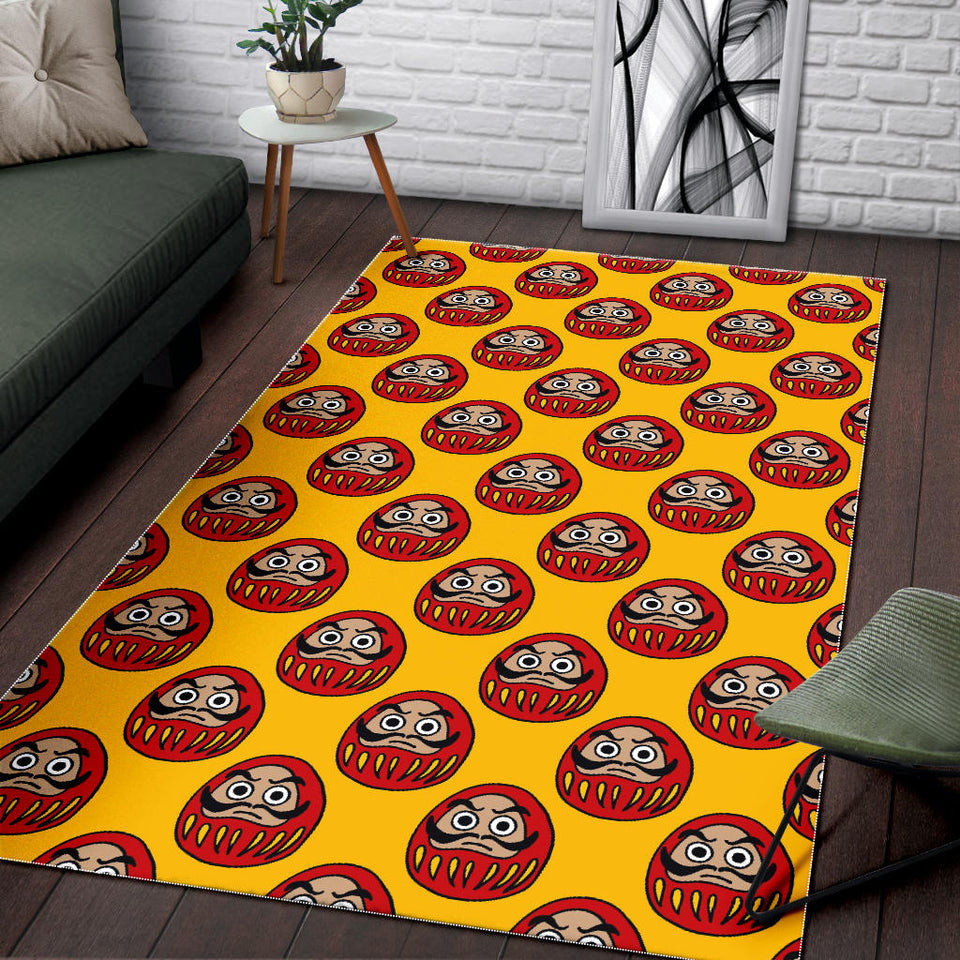 Daruma Japanese Wooden Doll Yellow Background Area Rug