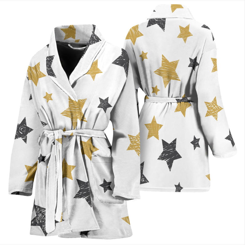 Hand Drawn Gold Black Star Pattern Women'S Bathrobe