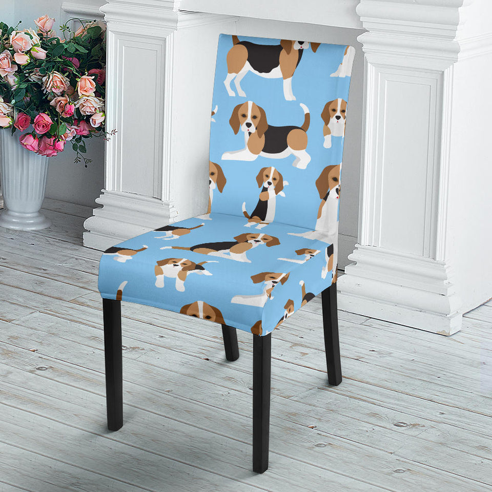 Beagle Dog Blue Background Pattern Dining Chair Slipcover