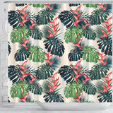 Heliconia Flowers, Palm And Monstera Leaves Shower Curtain Fulfilled In US