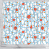 Bowling Ball Bowling Pins Blue Blackground Shower Curtain Fulfilled In US