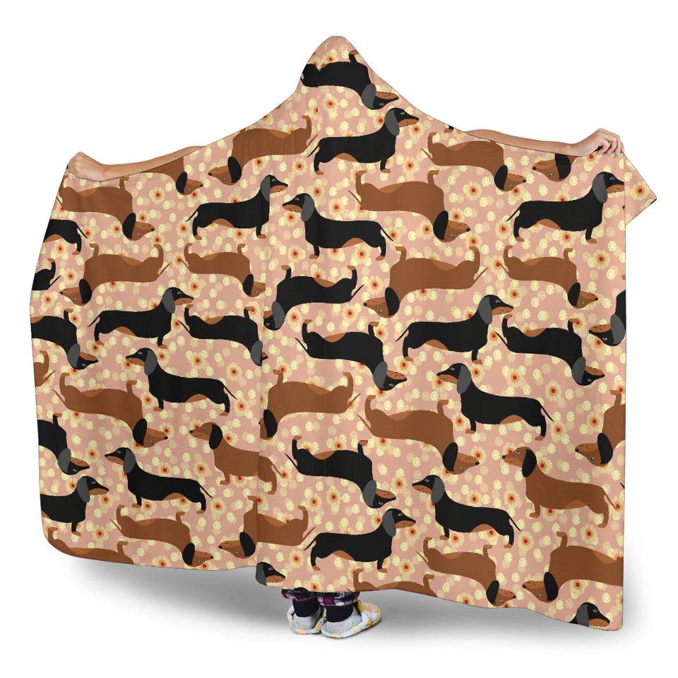 Dachshund Floral Background Hooded Blanket