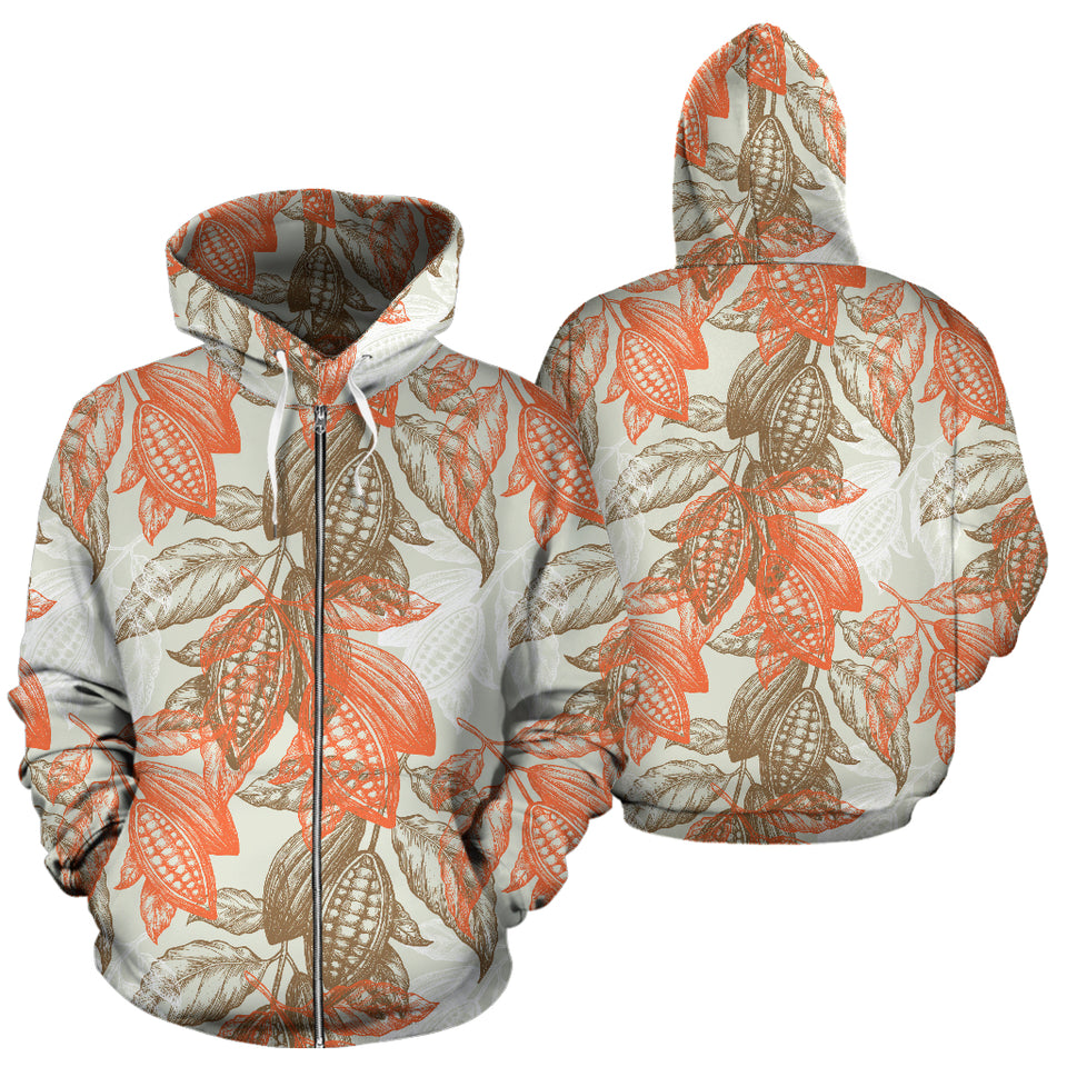 Cocoa Beans Cocoa Tree Pattern Zip Up Hoodie