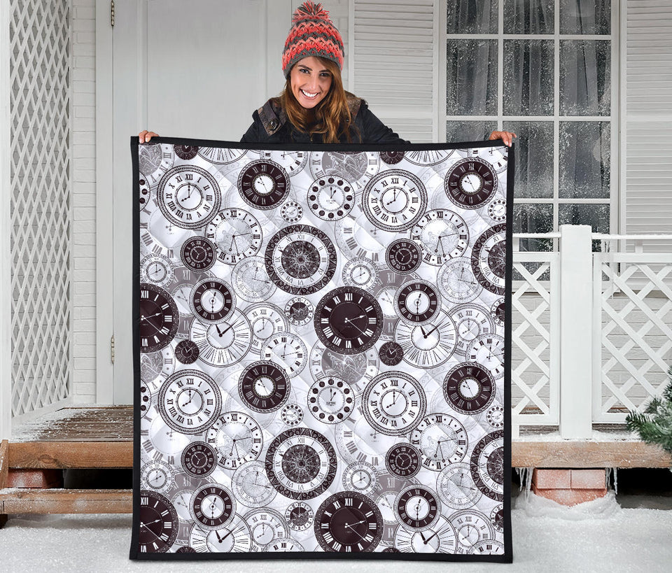 Classic Vintage Clock Pattern Premium Quilt