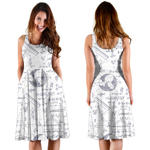 Math Pattern Print Design 03 Sleeveless Midi Dress