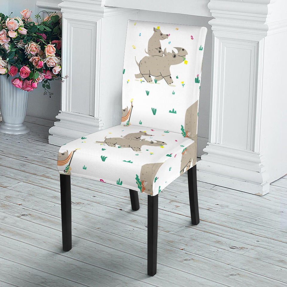 Cute Rhino Pattern Background Dining Chair Slipcover