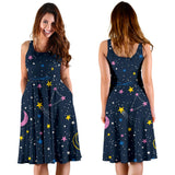 Space Pattern With Planets, Comets, Constellations And Stars Sleeveless Midi Dress